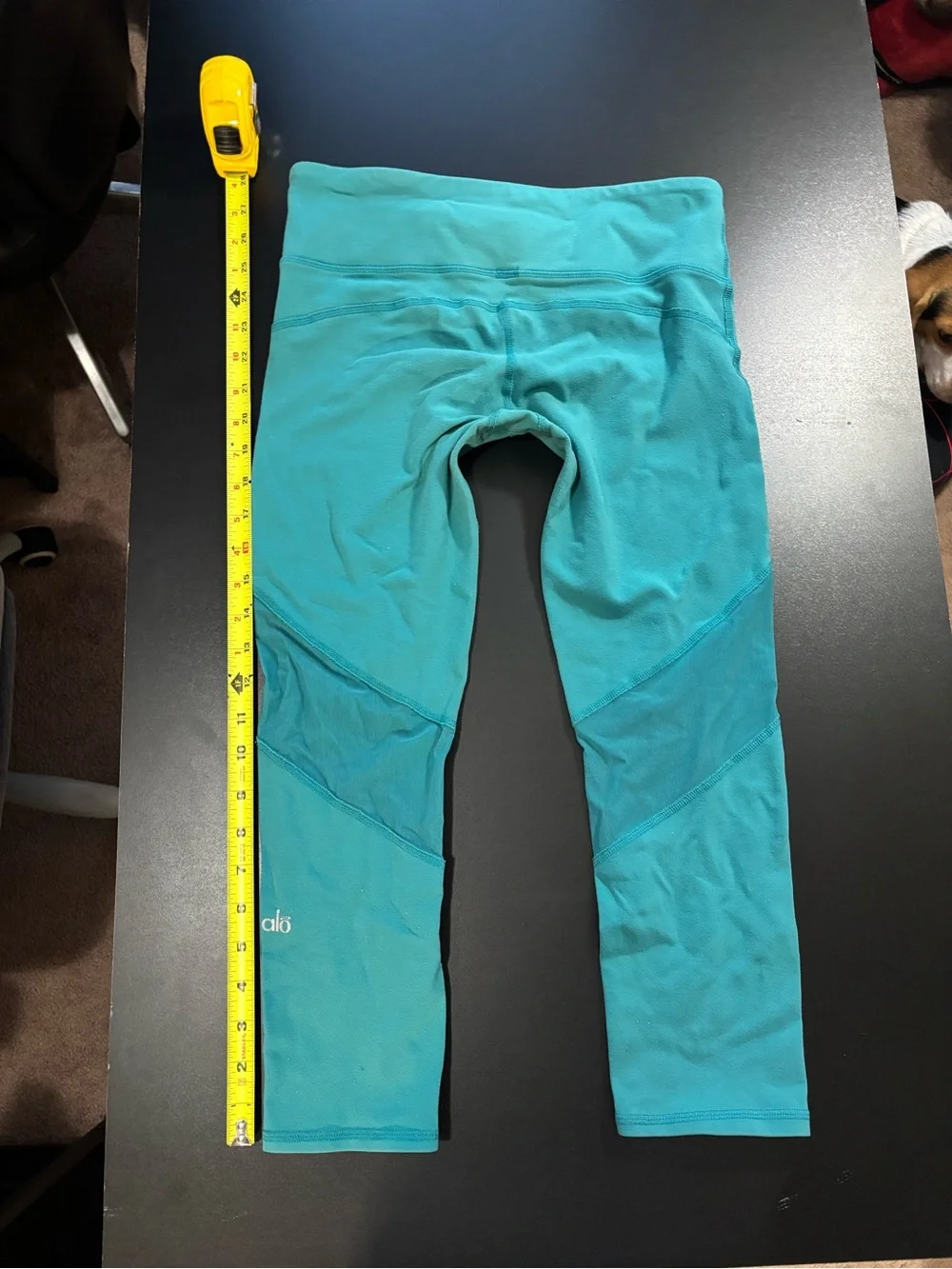 Alo blue leggings. Rip tag removed. Please see pictures for measurements.